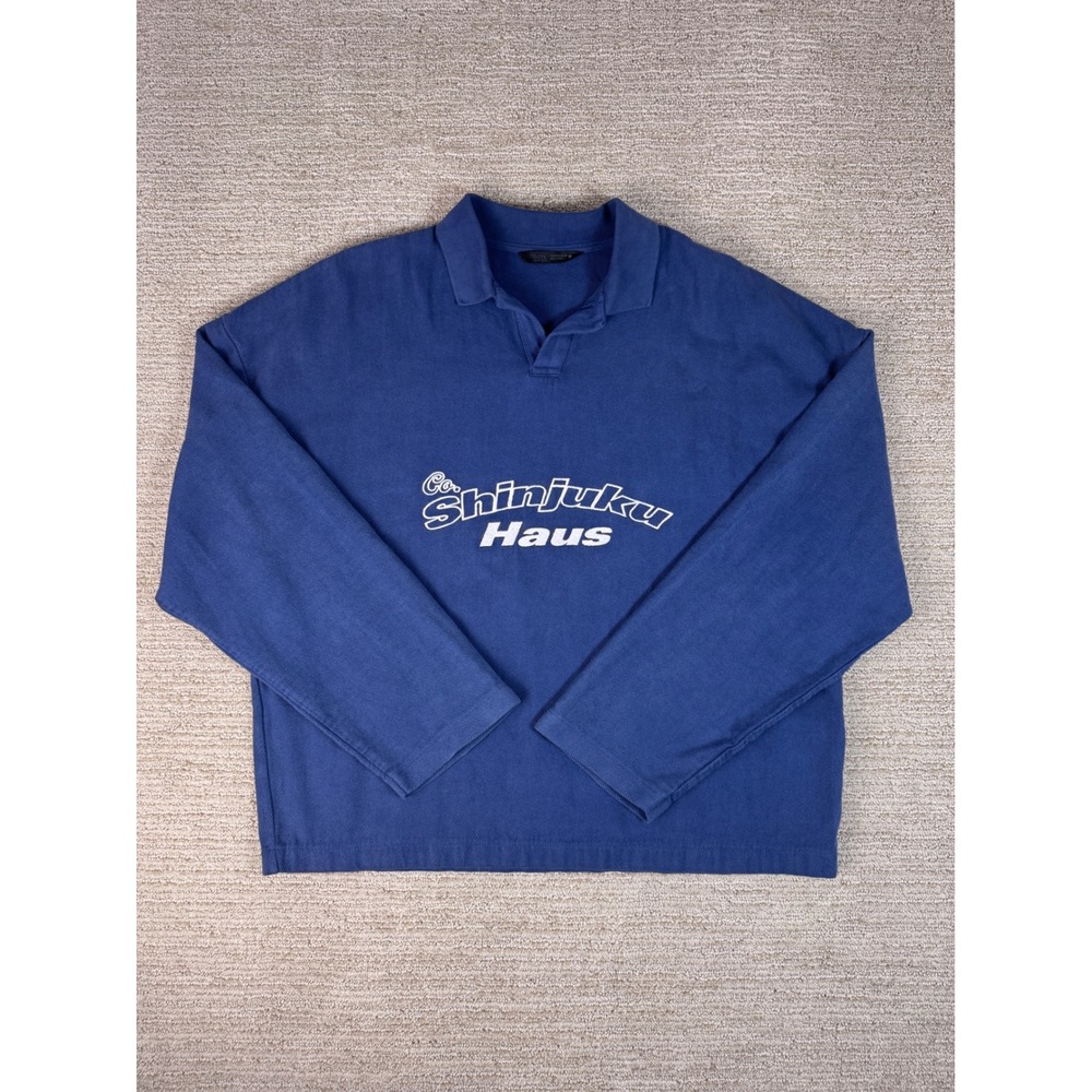 Zara Mens Shinjuku Haus Blue Long Sleeve Polo Shirt Oversized Cotton Small